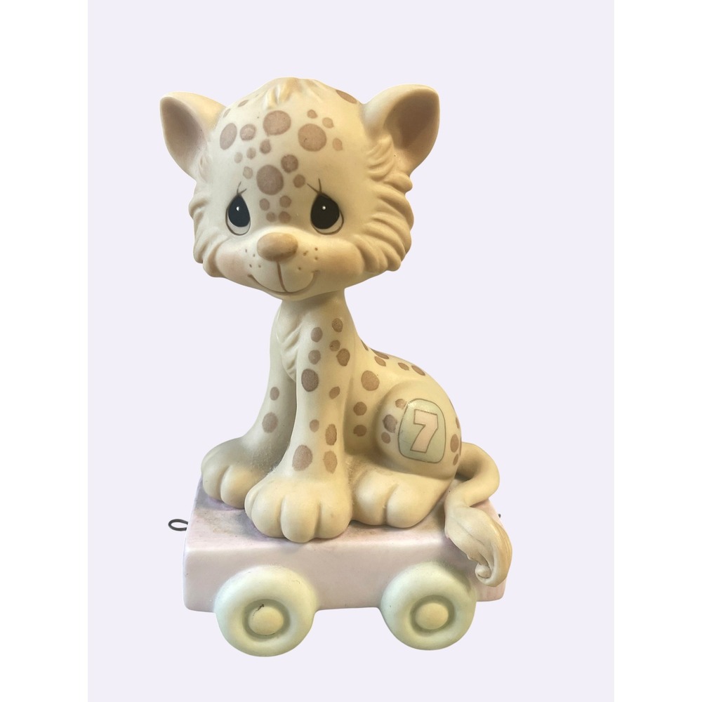 Precious Moments Birthday Train Leopard Figurine Age 7 Tan 109479 1987 Vintage